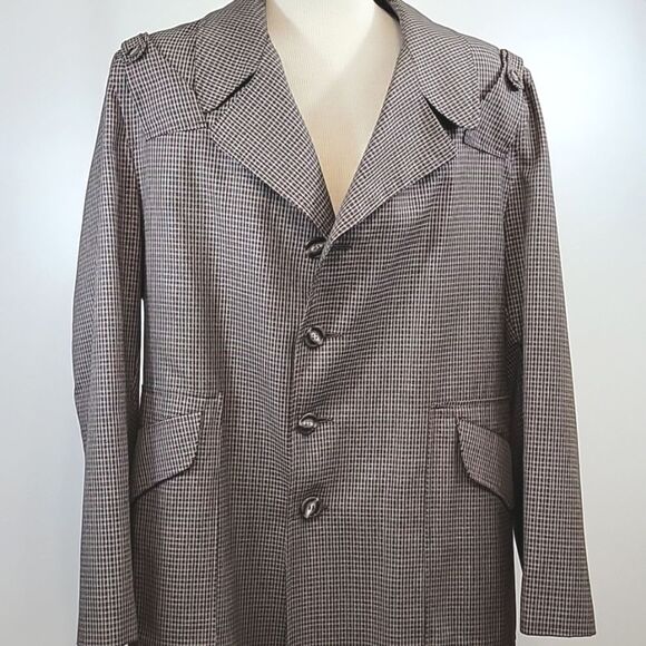 JCPENNEY Vintage Houndstooth Plaid Trench Lined Coat size 44 - Picture 2 of 12